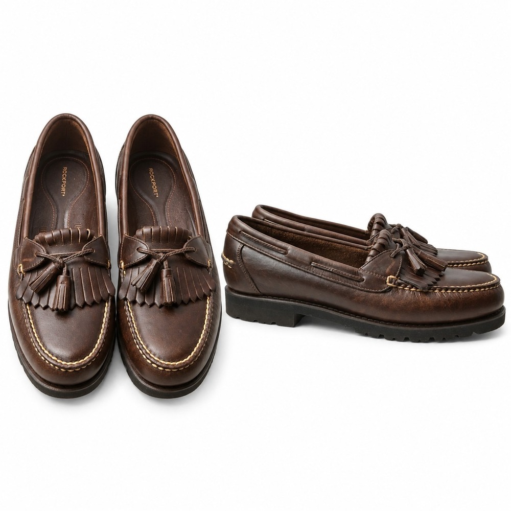 ROCKPORT Kiltie Tassel Loafer Men Sz 11.5M Brown Leather Slip-On Comfort DMX EUC - Picture 1 of 10
